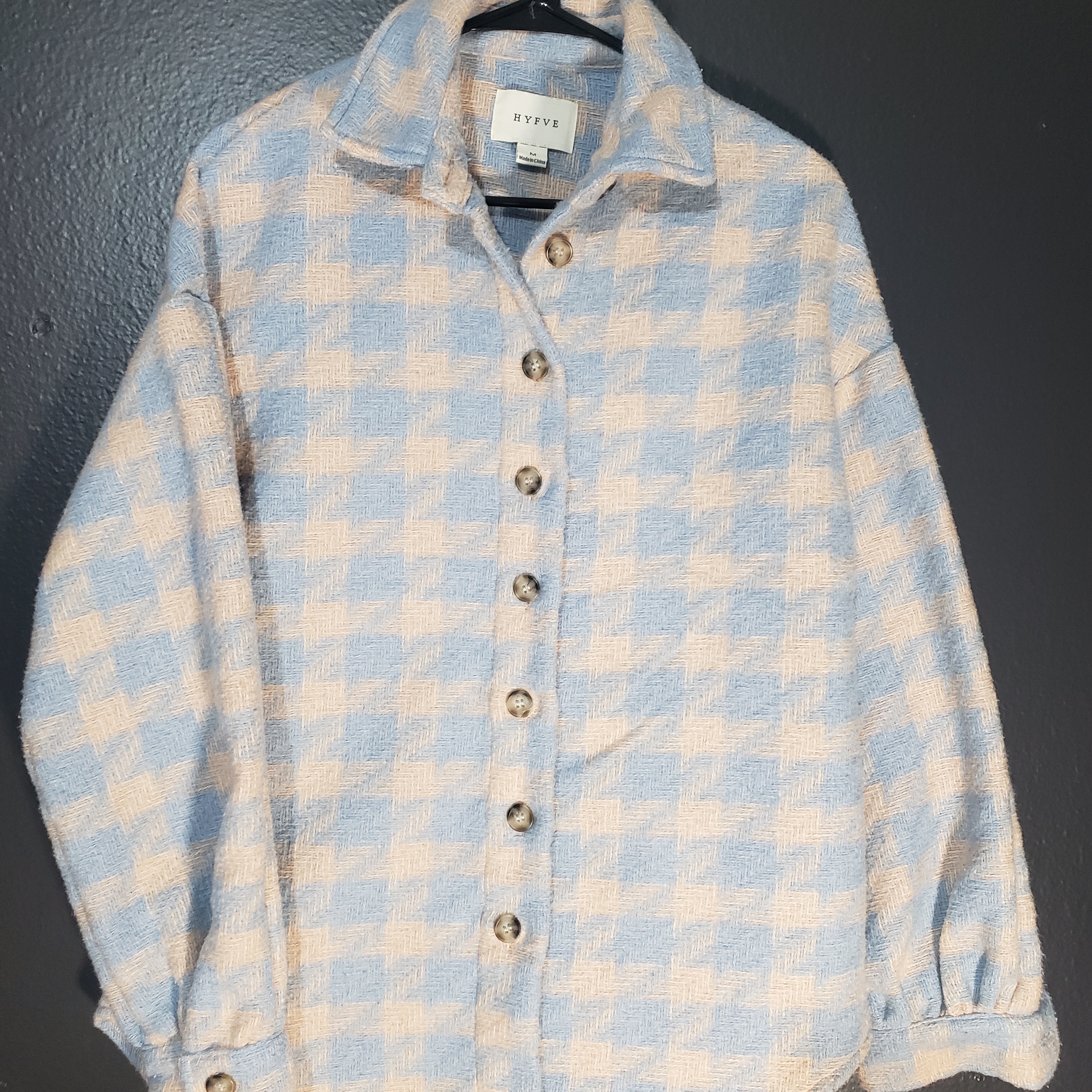 56. Hyfve Sz M Blue And Pink Plaid Jacket
